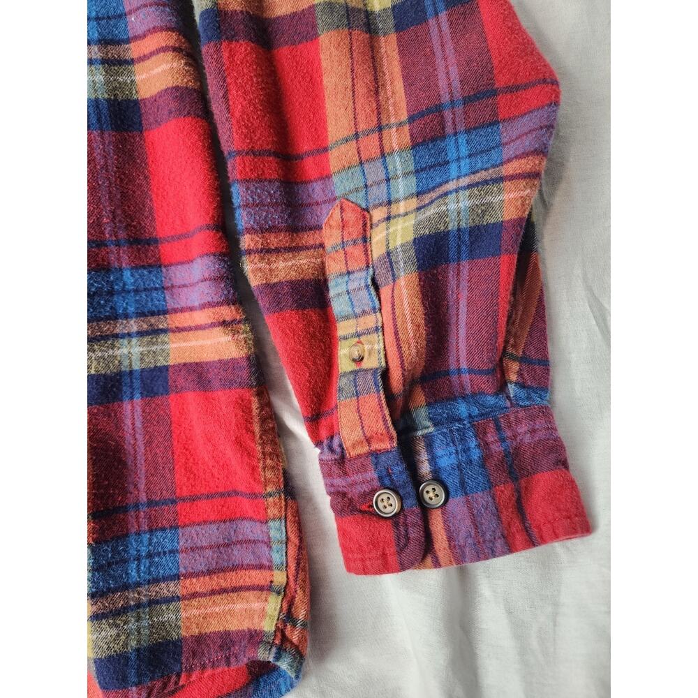 Eddie Bauer L Mens Red Plaid Flannel Shirt 100% Cotton Button Up Long Sleeve - Picture 6 of 9